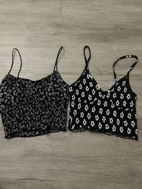 Ambiance Black & White Floral Smocked Crop Camisole Duo